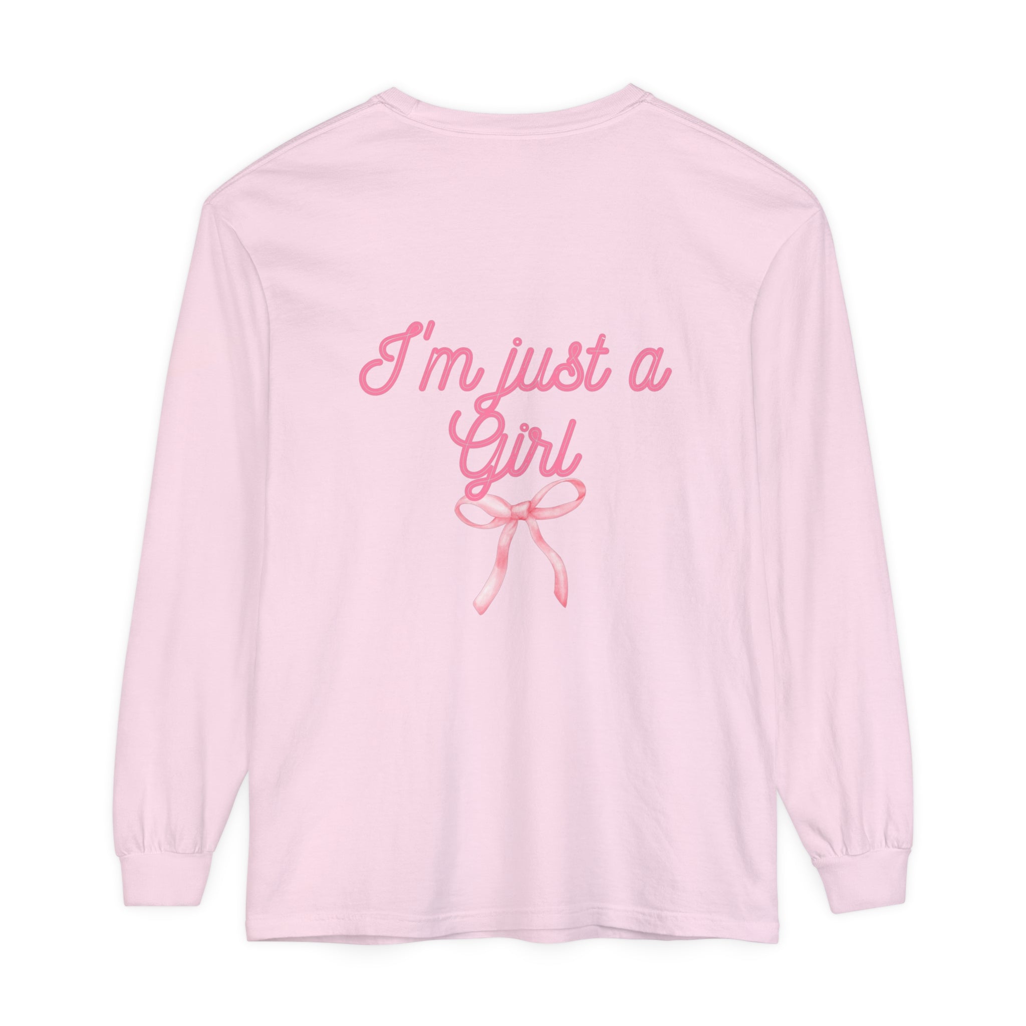 I'm just a Girl -Bow- Garment-dyed Long Sleeve T-Shirt