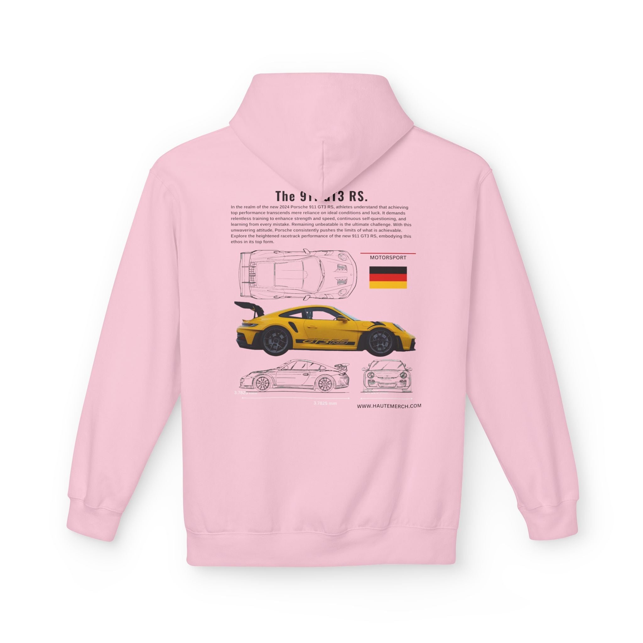 Yellow Porsche GT3 RS Design - Midweight Soft style Fleece Hoodie