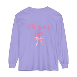 I'm just a Girl -Bow- Garment-dyed Long Sleeve T-Shirt