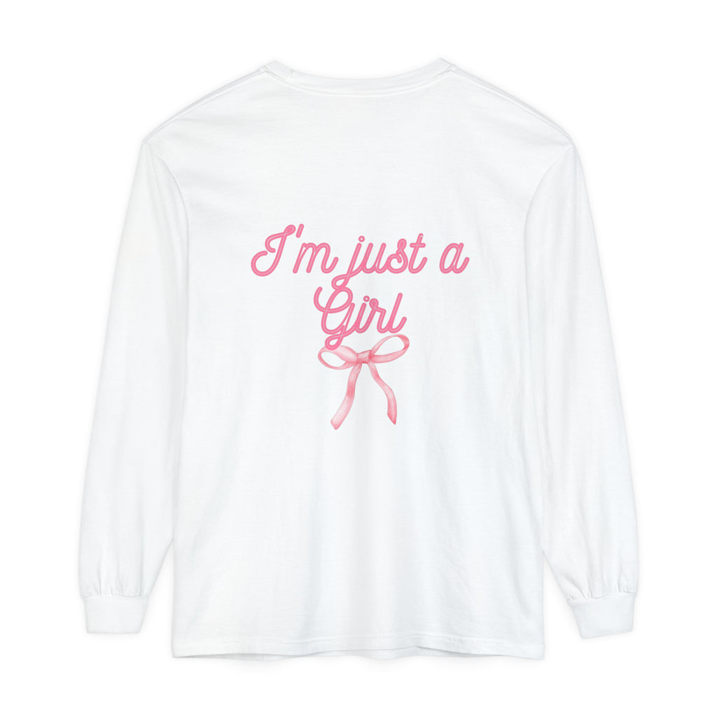 I'm just a Girl -Bow- Garment-dyed Long Sleeve T-Shirt