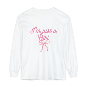 I'm just a Girl -Bow- Garment-dyed Long Sleeve T-Shirt