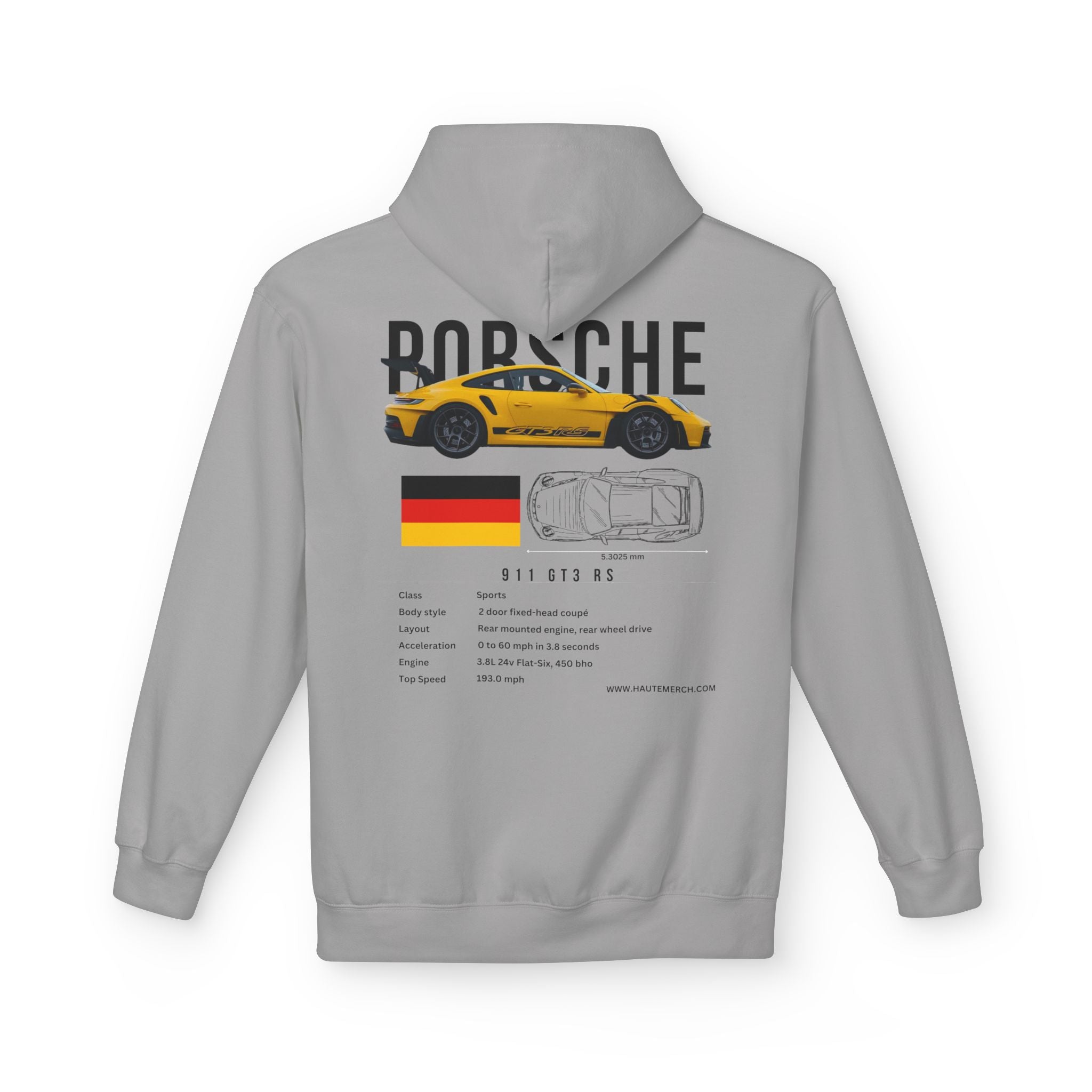 Yellow Porsche GT3 RS - Midweight Soft style Fleece Hoodie