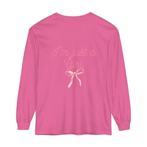 I'm just a Girl -Bow- Garment-dyed Long Sleeve T-Shirt