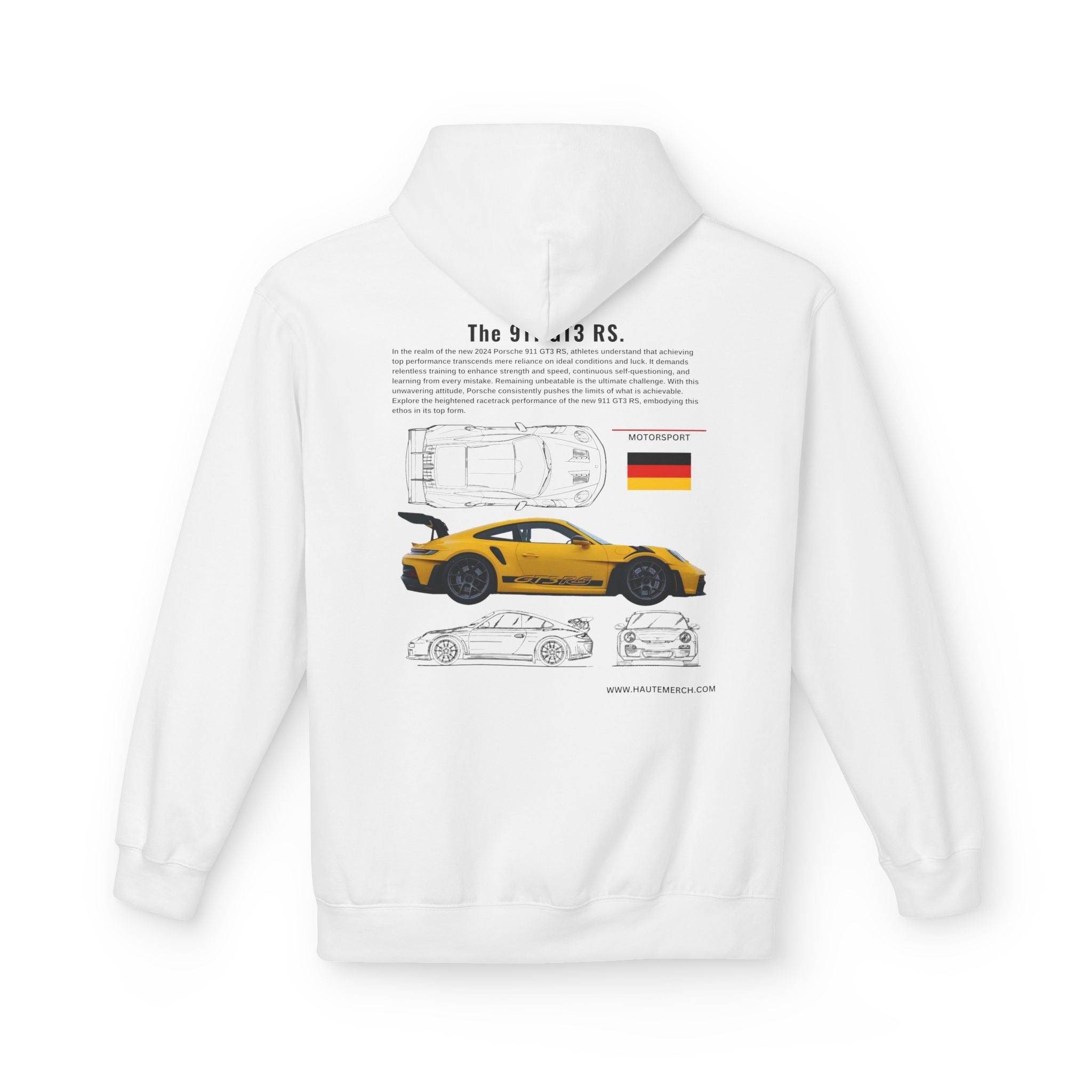 Yellow Porsche GT3 RS Design - Midweight Soft style Fleece Hoodie