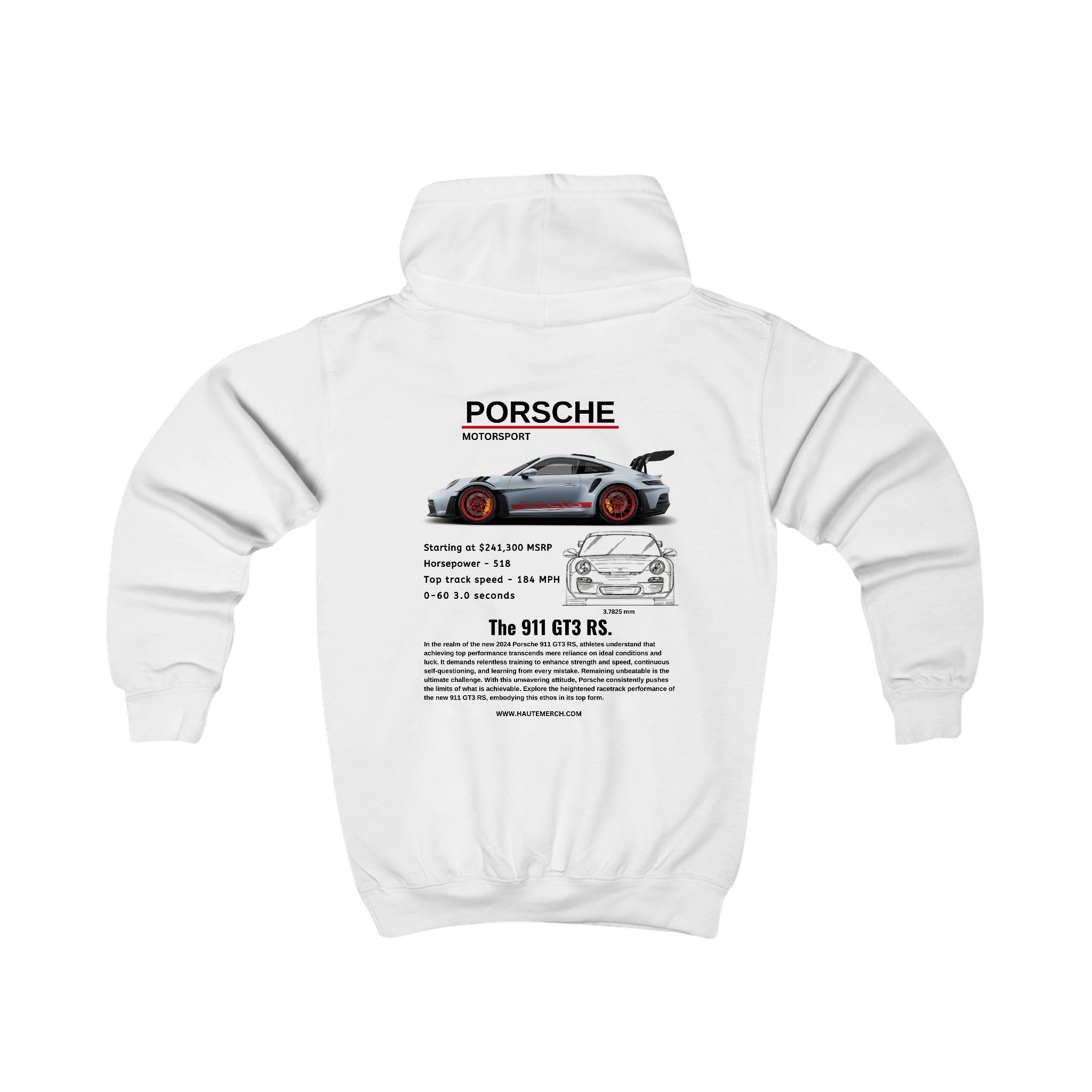 Porsche GT3RS Motorsport Kids Hoodie - Custom Name available